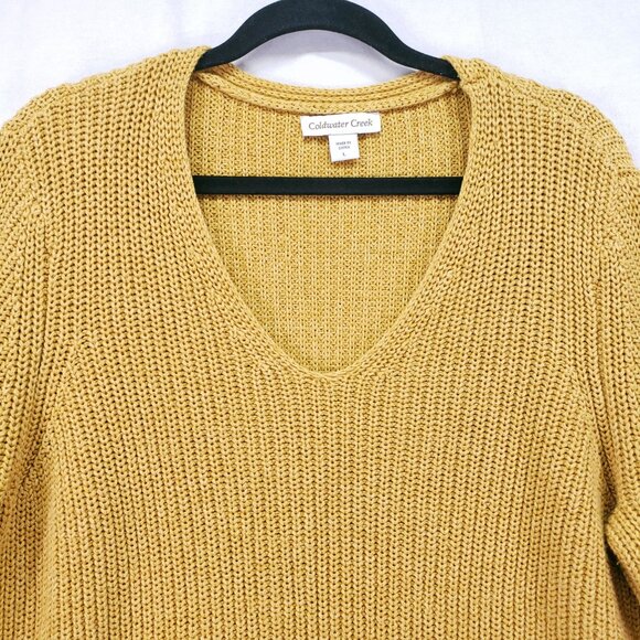 Coldwater Creek Mustard Yellow Knit Relaxed V Neck Fall Sweater Size L - Picture 2 of 13